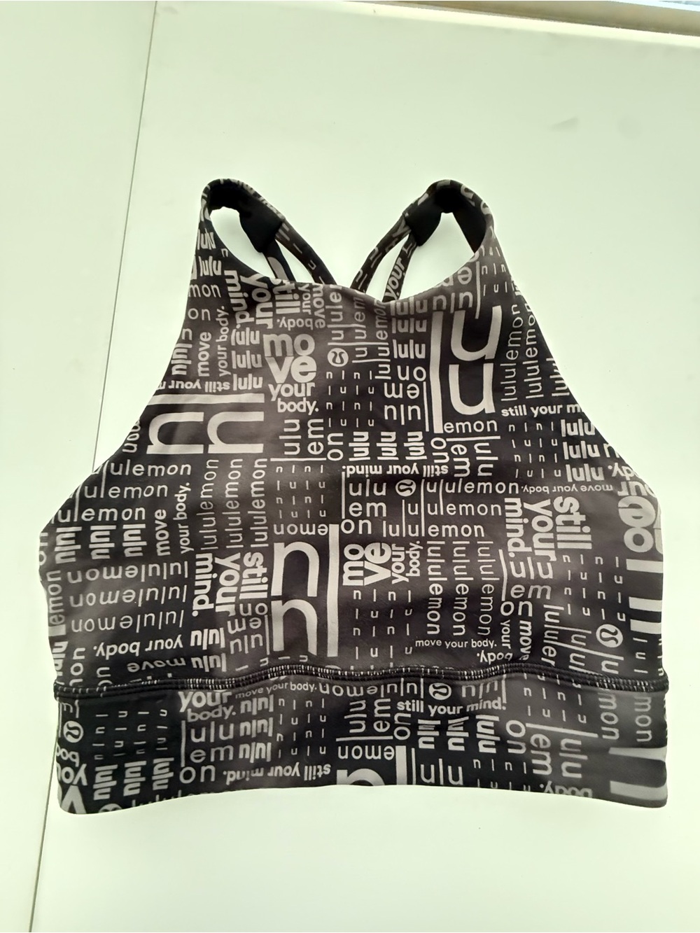 lululemon athletica Black & White Logo-Print High Neck Sports Bra Small